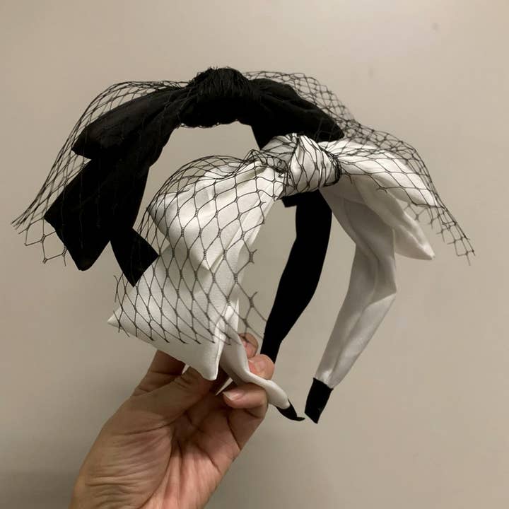 RETRO FISHNET DOUBLE LAYER BIG BOW HEADBAND_CWAHA2563 for wholesale by ACCITY