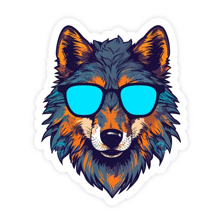 Adhesivo Cool Wolf con gafas, diseño de zorro para venta al por mayor de Sticker Bull