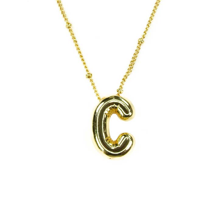 Savvy Bling - Wholesale Pendant/Charm Necklace - Initial Balloon Bubble Gold Necklace