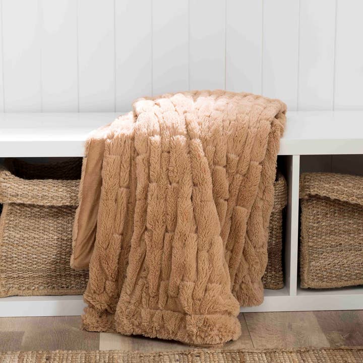 Peking Handicraft - Wholesale Throw Blanket - Faux Fur Throw - Camel by Laurel & Mayfair