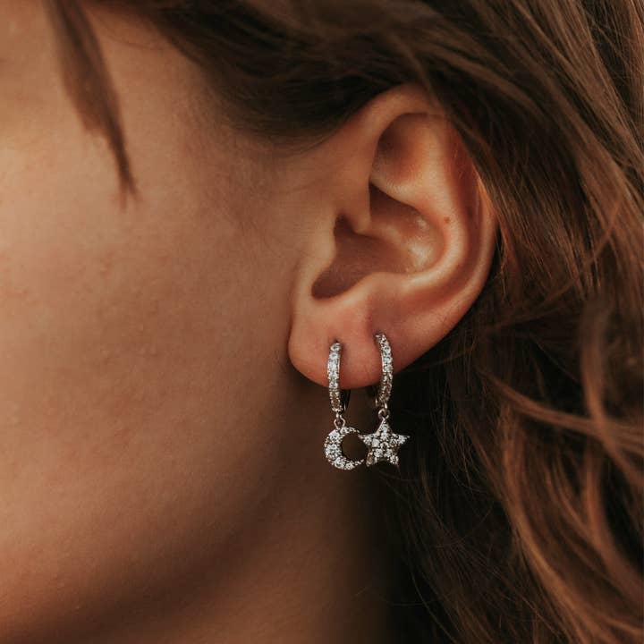 CZ Moon and Star Charms with CZ Hoops for wholesale by A Worthy Brand