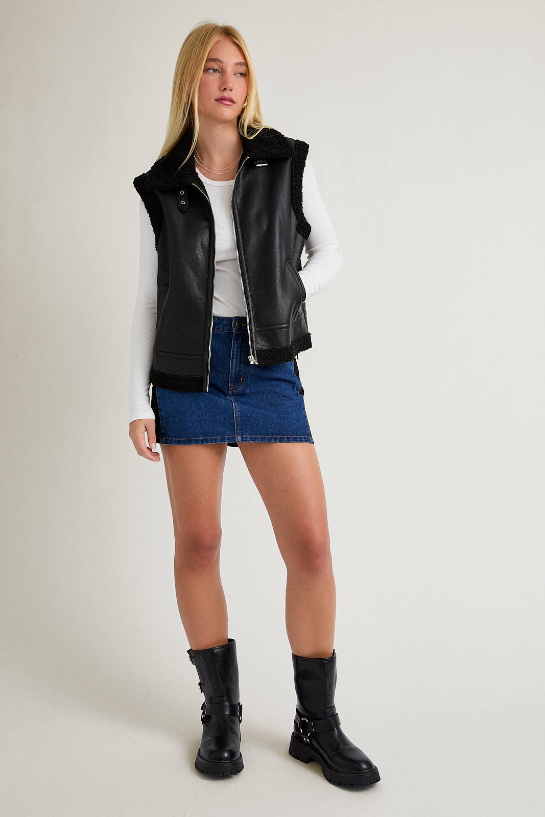 Black DOUBLE FACED VEST WITH COLLAR for wholesale on Faire5