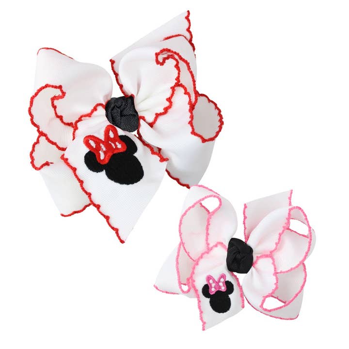 EMBROIDERED FIGURE ON CROCHET EDGE BOWS for wholesale by Beyond Creations, LLC