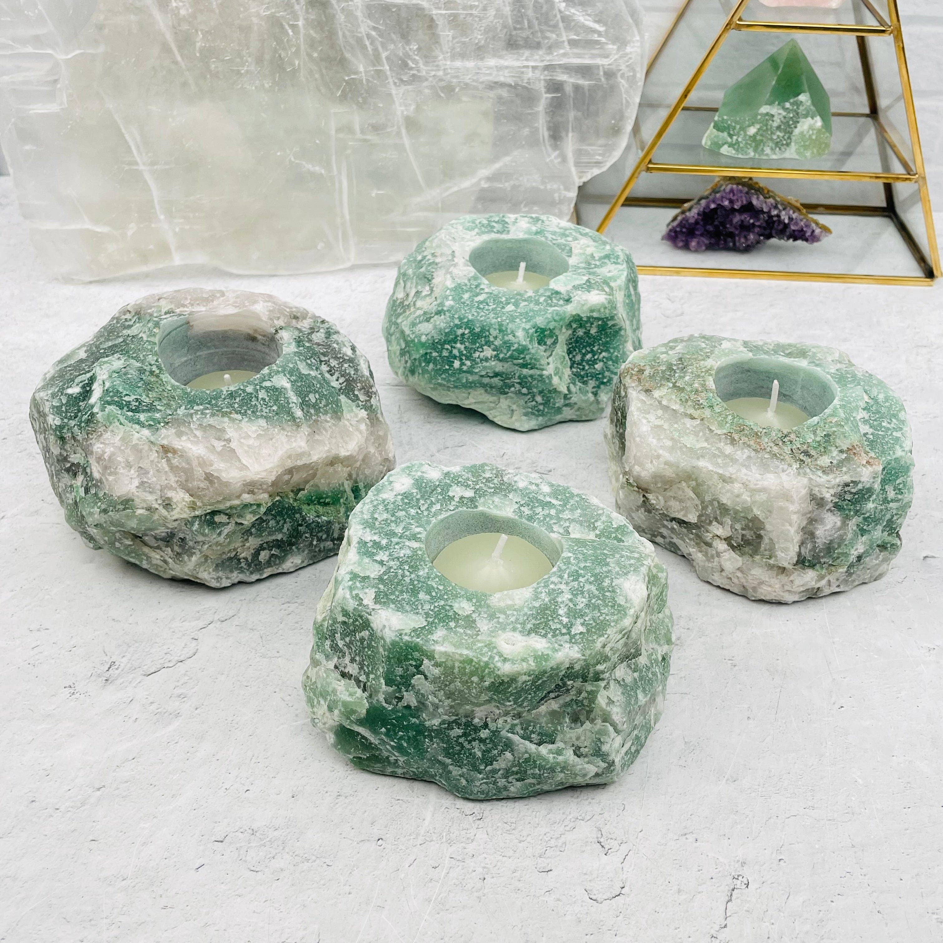 Rock Paradise – Suporte de vela por atacado – Castiçal de Quartzo Verde - Luz de Chá de Vela de Cristal4