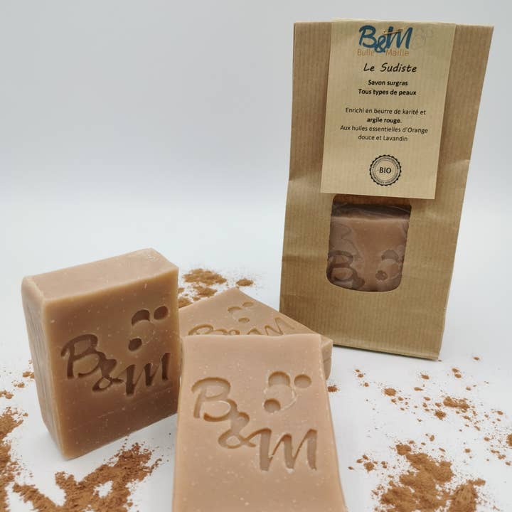 BULLE & MAILLE - Wholesale Bar Soap - Organic soap with red clay, orange, and lavandin Le Sudiste1