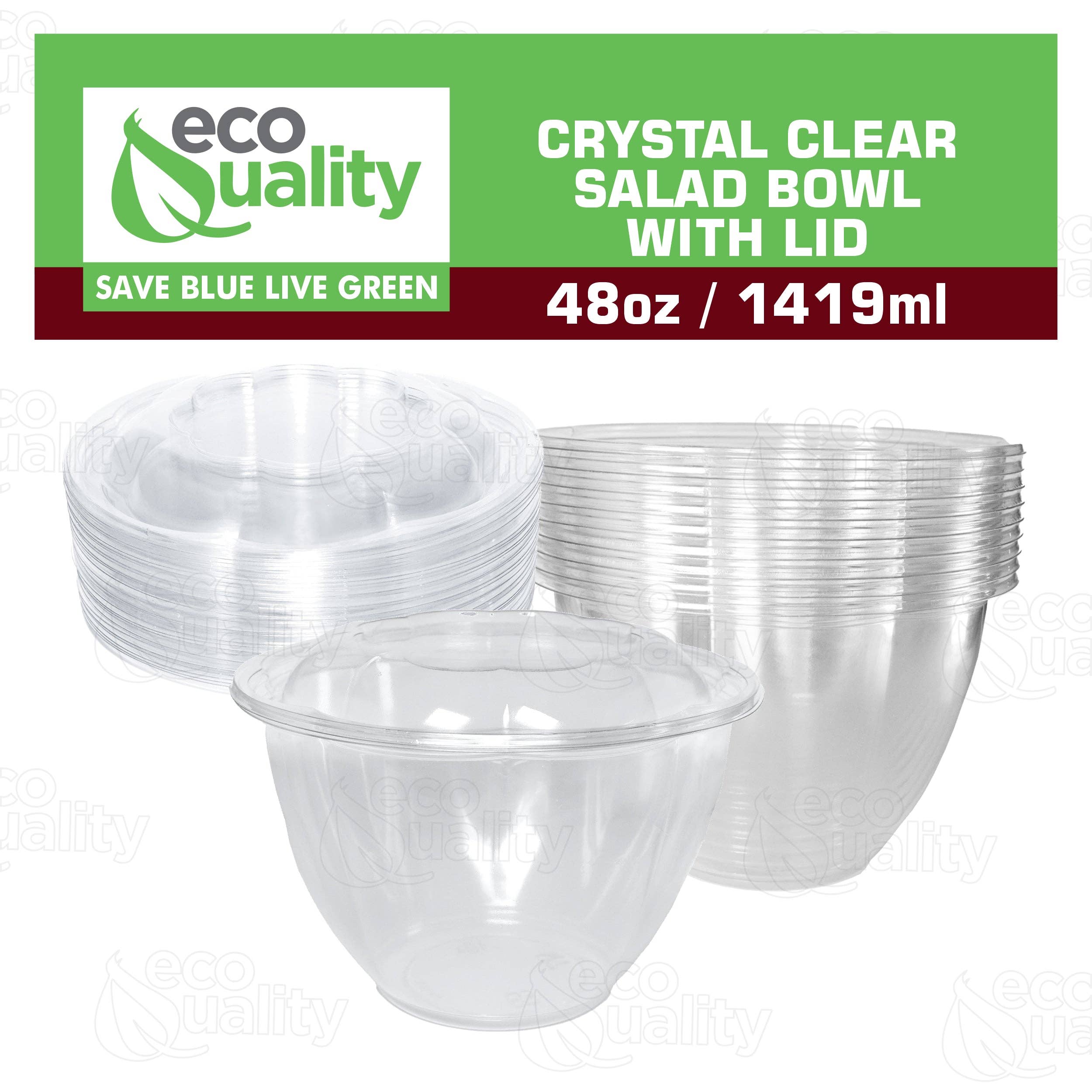 EcoQuality - Wholesale Food Storage Container - 48Oz Crystal Clear Plastic Disposable Salad Bowls with Lids3