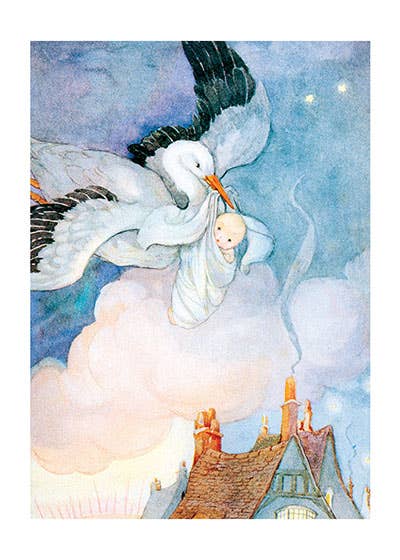 Laughing Elephant – postal de bebé por atacado – Cegonha Transportadora Bebé - Cartão Bebé1