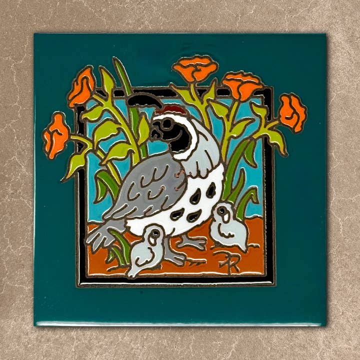 Quail & Poppies Tile (9254A) for wholesale by Earthtones Tile