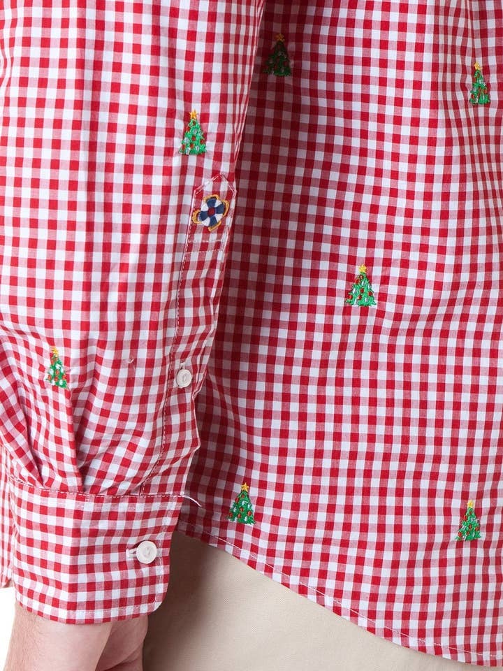 Rosso Camicia Straight Wharf rossa a quadretti con albero di Natale in vendita all'ingrosso su Faire2