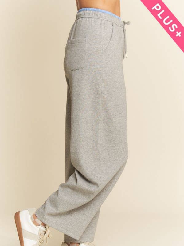 PLUS CONTRAST LAYERED WAISTBAND WIDE SWEATPANTS for wholesale by Davi & Dani