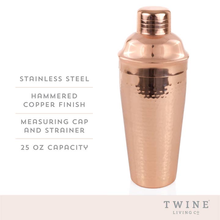 Twine - Wholesale Cocktail Shaker - Hammered Copper-Plated Stainless Steel Cocktail Shaker
