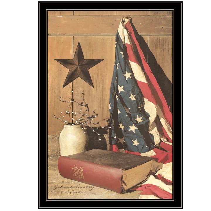 « God and Country » de Billy Jacobs, impression encadrée, cadre noir pour la vente par Trendy Decor 4U