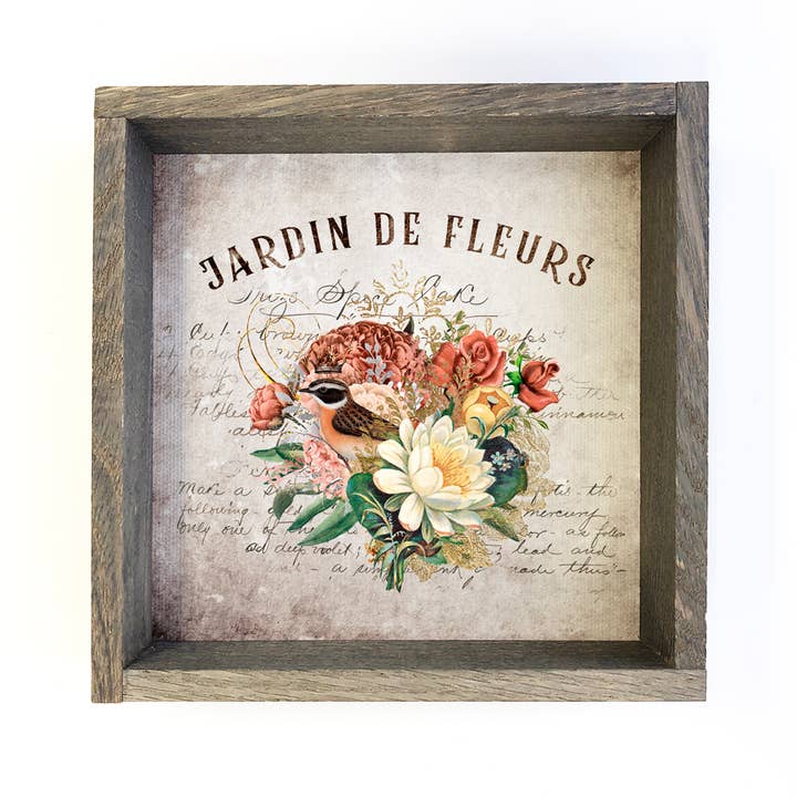 Hangout Home - Vente Pancarte - Panneau en bois de roses vintage d'inspiration française Jardin De Fleurs