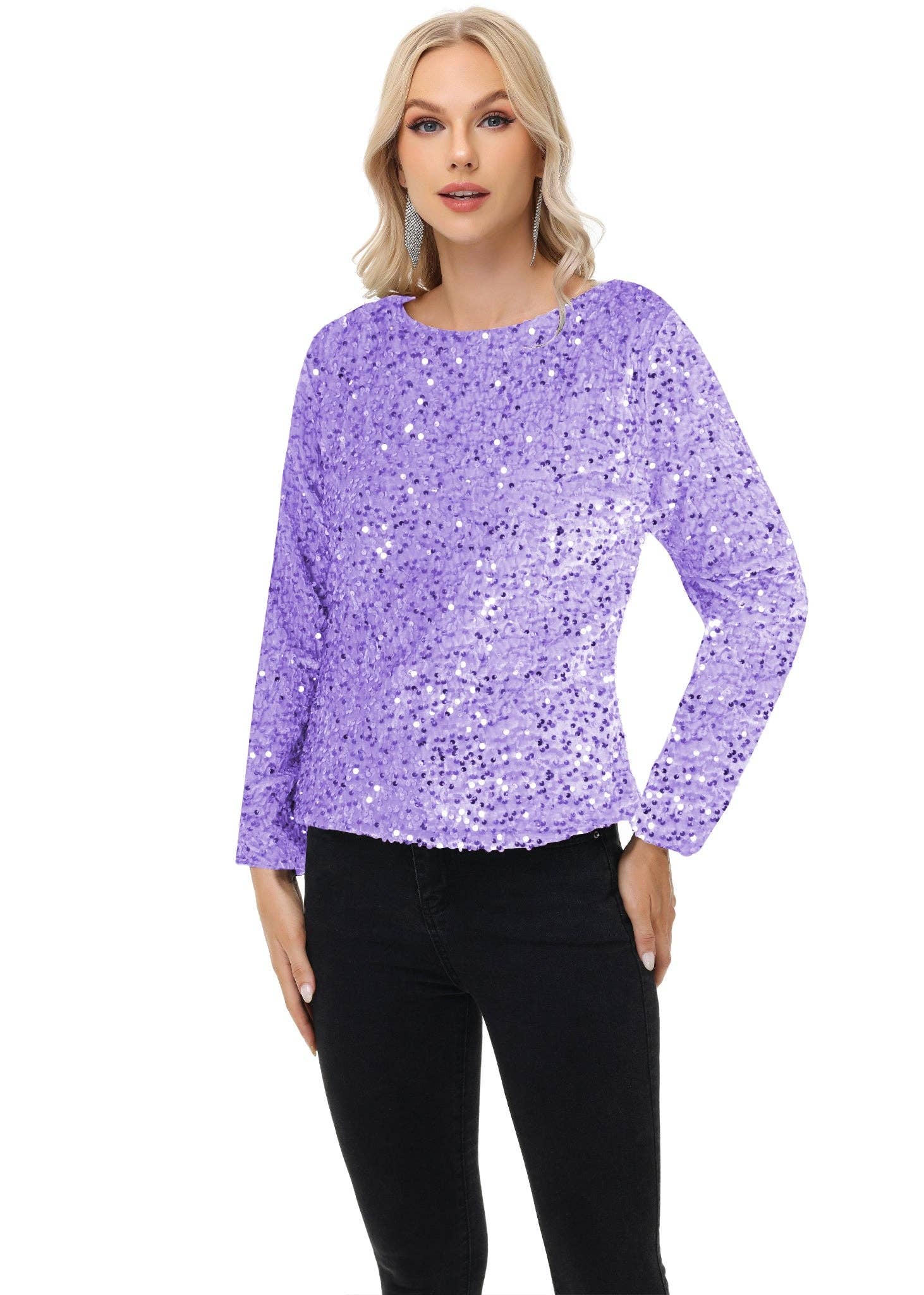 Anna Kaci Wholesale - Wholesale Blouse - Women's - Long Sleeve Sequin Tops Sparkly Glitter Evening Party41