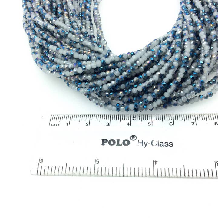Only Beads - Wholesale Beads - Chinese Crystal Beads | 3mm Faceted AB Bicolor Opaque White Blue Crystal Rondelle Shaped Glass Beads