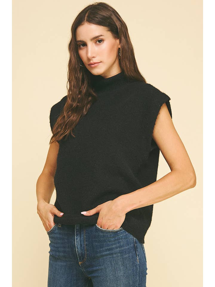 PINCH - Wholesale Knit Sweater - Women's - TURTLE NECK CAP SLEEVE SWEATER - 6334W8
