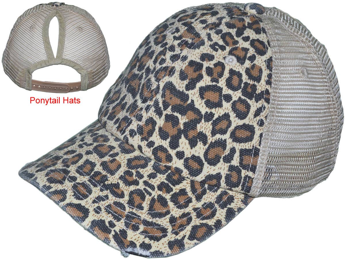 Buck Wholesale - Vendita all'ingrosso Cappello per coda di cavallo - Donna - Cappelli da camionista leopardati a coda di cavallo - Morbidi non strutturati, vintage0