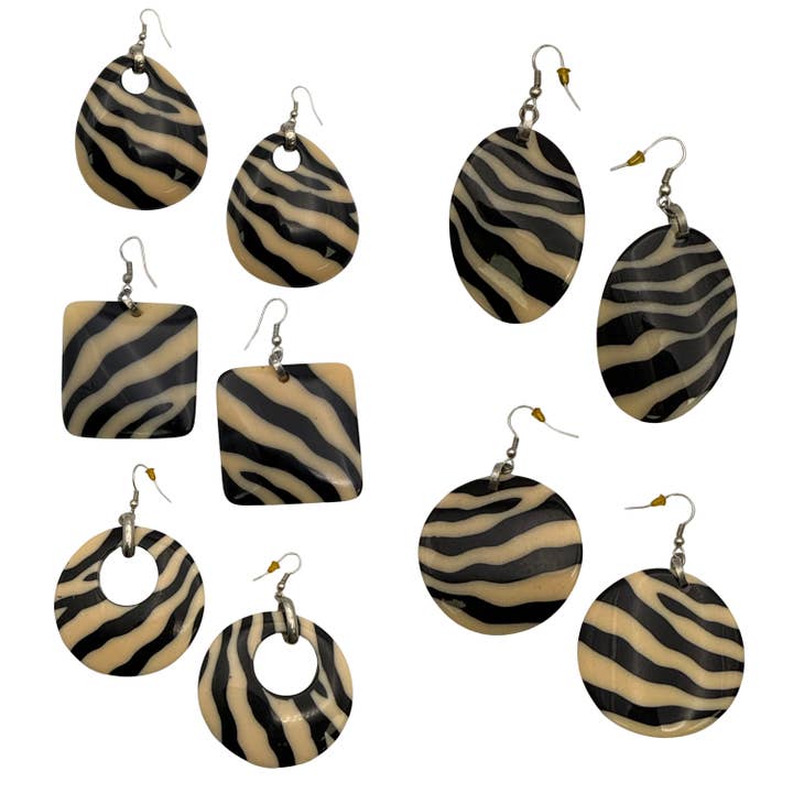 Zebra-Striped Resin Earring Collection for wholesale by Treasure Jewelry