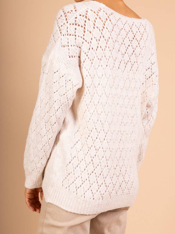 Pépouz' Paris - Wholesale Knit Sweater - Women's - Mohair openwork sweater with diamond pattern PP25054