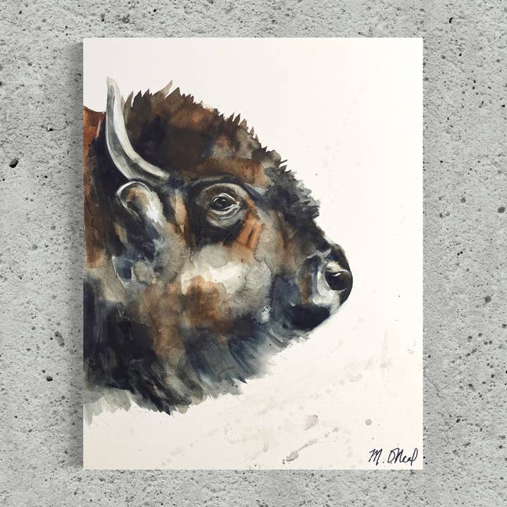 Bison Portræt - Amerikansk bøffel dyreliv lærred kunsttryk for engroshandel hos Meredith Oneal Art