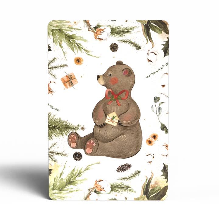 Carte postale de Noël en bois durable, chaussette pour la vente par Lifeforce Glass, Inc.