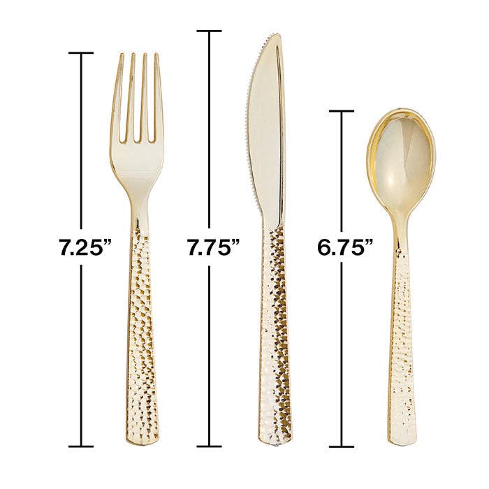 Bulk Party Decor - Wholesale Assorted Cutlery Set - Bulk Gold Metallic Hammered Assorted Cutlery (12 Pkgs per Case)1