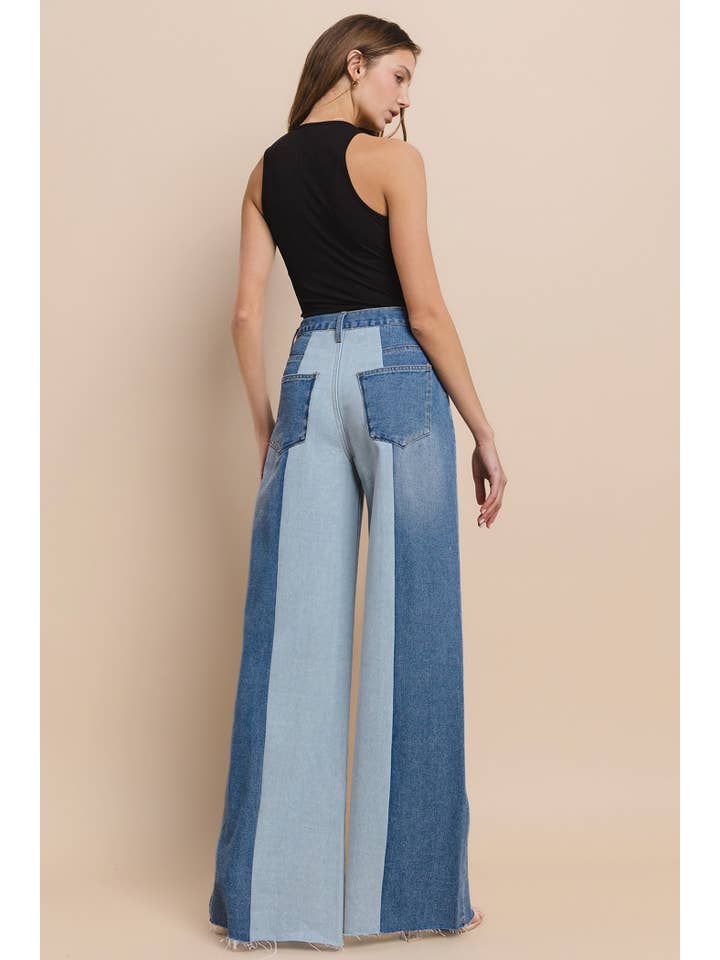 LT DENIM MID DENIM COLORBLOCK JEANS WITH SPLIT SEAM 2425 for wholesale on Faire