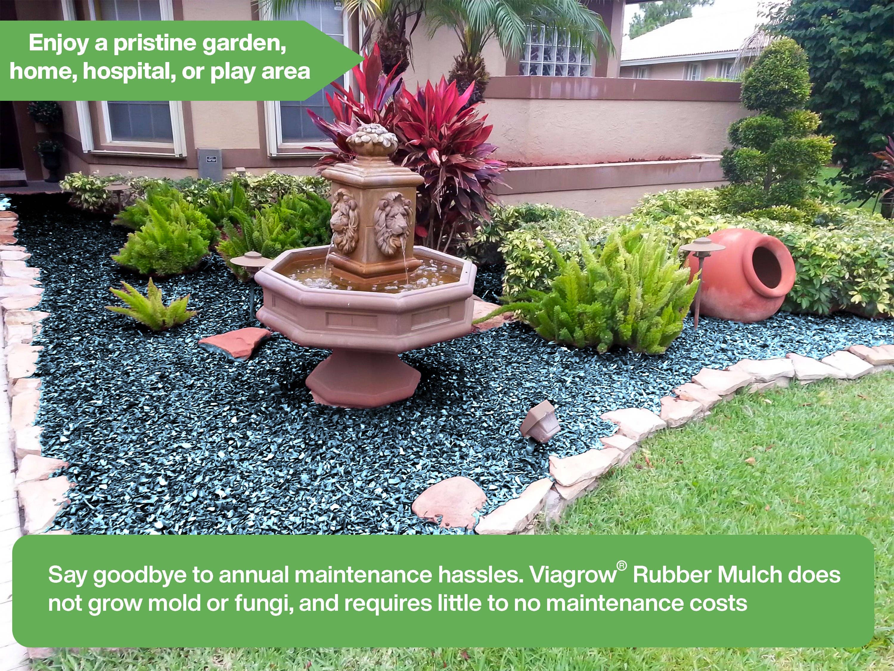 Viagrow – Großhandel Gartendeko/-schmuck – Blauer Gummispielplatz- und Landschaftsmulch von Viagrow, 1,5 CF Beutel (11,2 Gallonen / 42,3 Liter)3