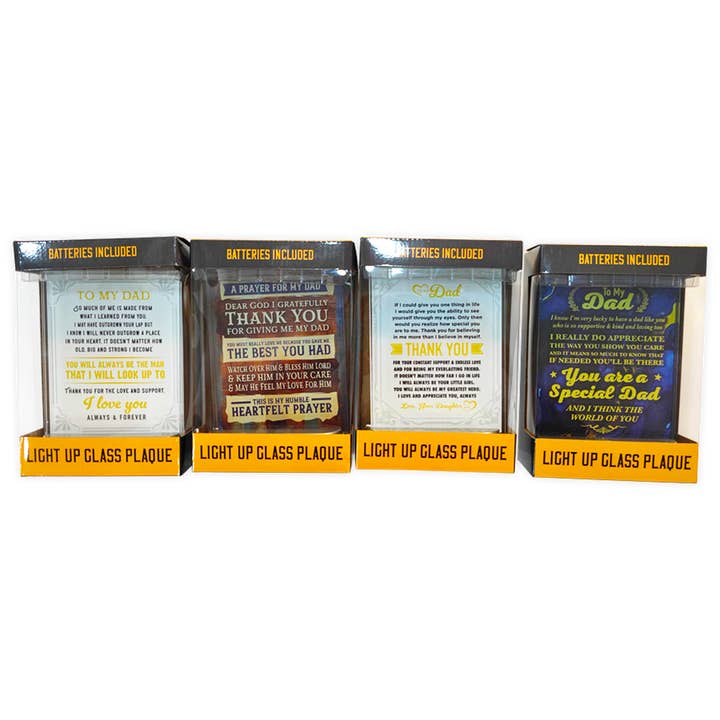 Novelty Closeout - Wholesale Plaque - Glass Keepsake Plaque Father's Day Dad Assortment- 4/Pack