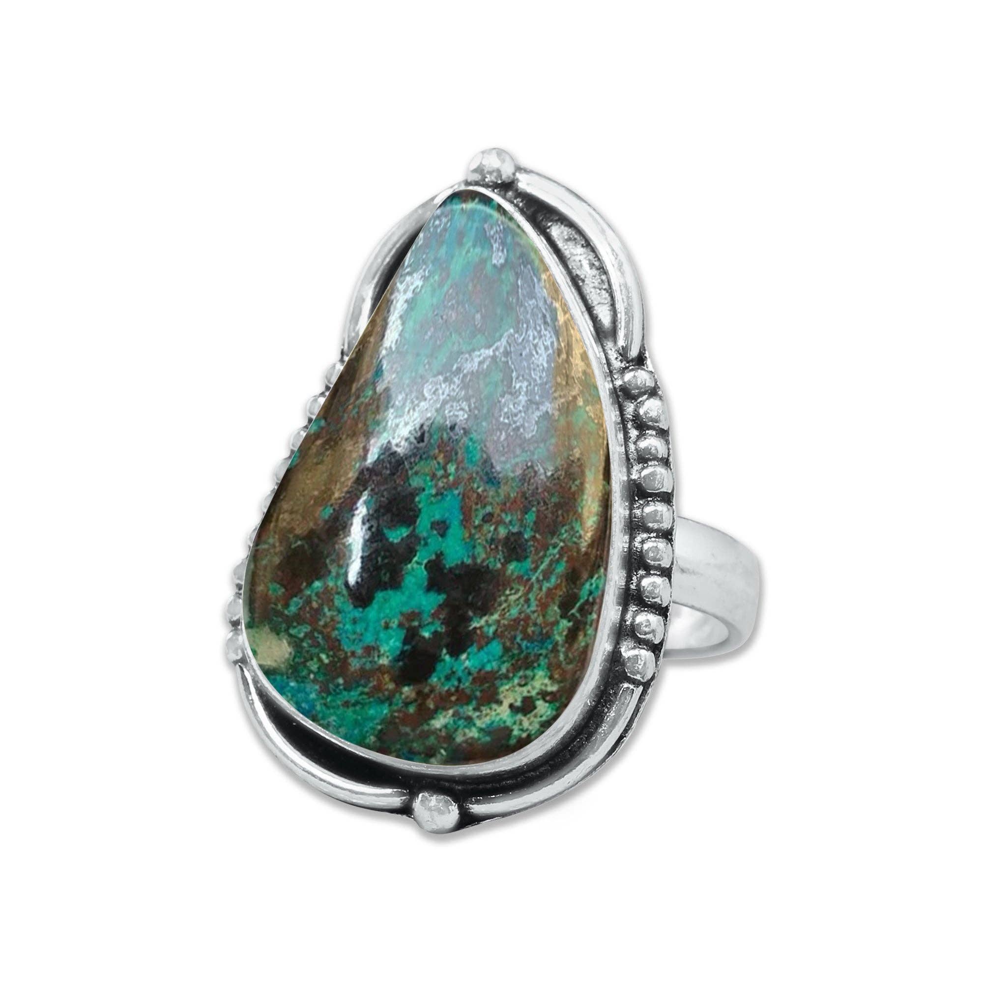 Handmade Jewels – wholesale Cocktail/Statement Ring – Chrysocolla-ringar – Silverpläterade, Handgjorda, Jordnära Havsgröna (US Storlekar 6–10, Tillverkade på Beställning)21