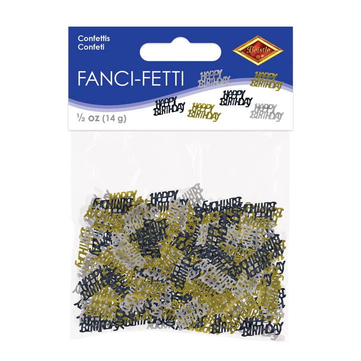 Beistle - Wholesale Confetti - Black, Gold, and Silver Happy Birthday Fanci-Fetti, 0.5 Oz1