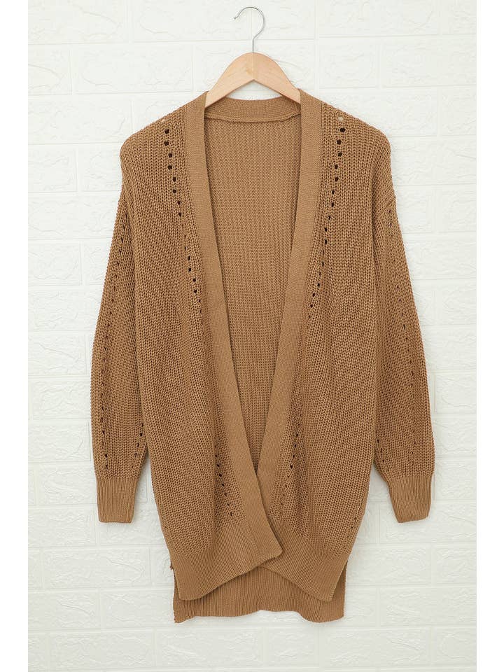 Apricot Hollowed Knit Side Slit Cardigan for wholesale on Faire