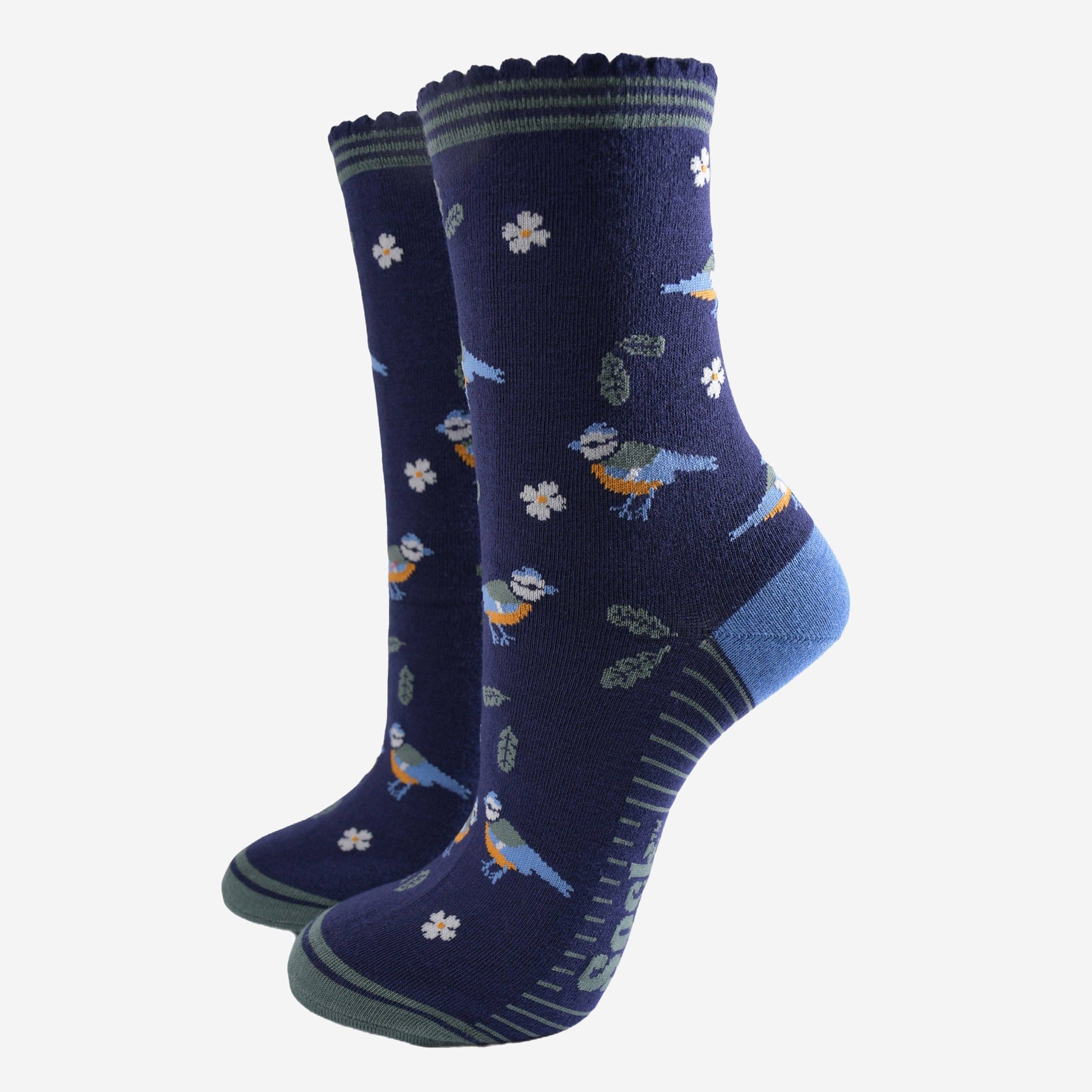Sock Talk – wholesale Socks – Women's – Women's Bamboo Socks - Navy Blue/Green, Blue Tit Woodland0