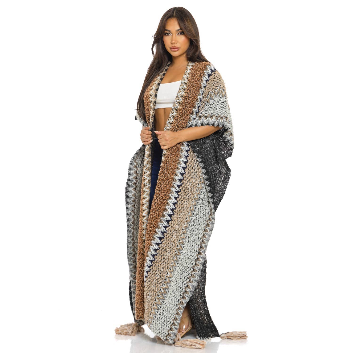 HiteJeans - Vente Cardigan – femme - Cardigan poncho long multicolore20