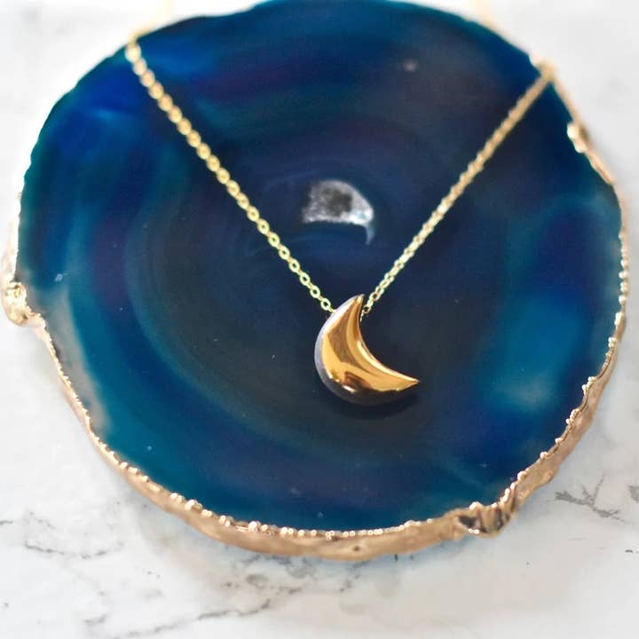 Gold Crescent Moon Necklace for wholesale by DANU Ceramics