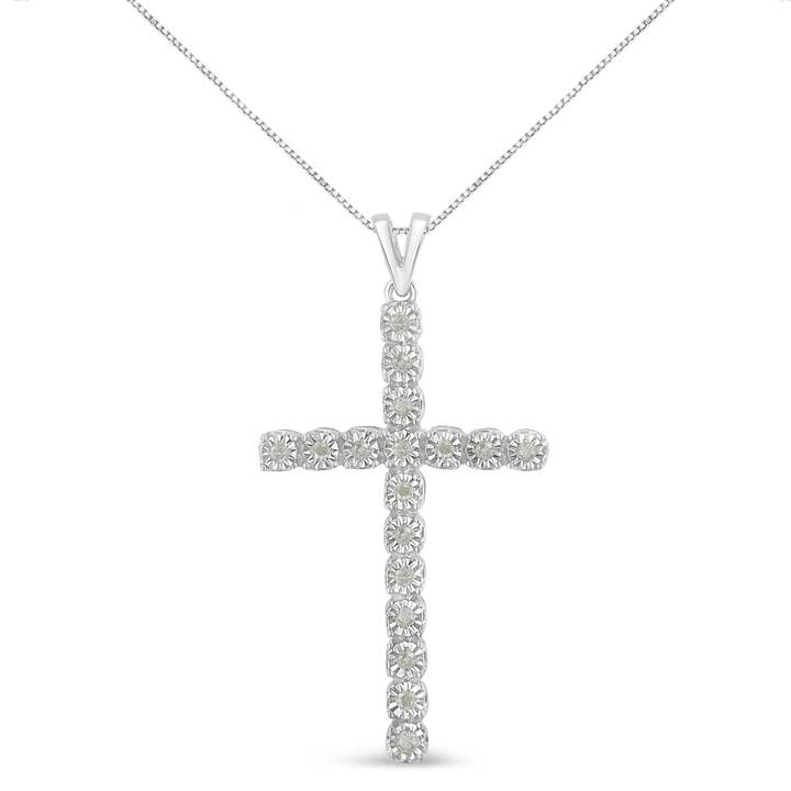 Sterling Silver 1/4ct Tdw Diamond Cross Pendant Necklace for wholesale by Infinite Jewels