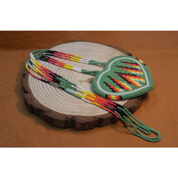 Native American Beaded Green heart medallions Necklace for wholesale by KANGURAH