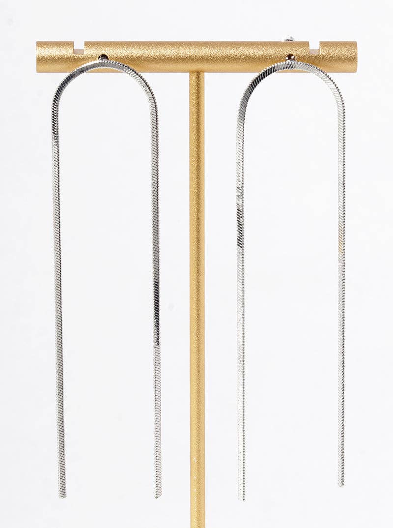 Wild Honey - Wholesale Dangle Earrings - White Gold Dipped Long Linear Chain Drop Delicate Earrings0