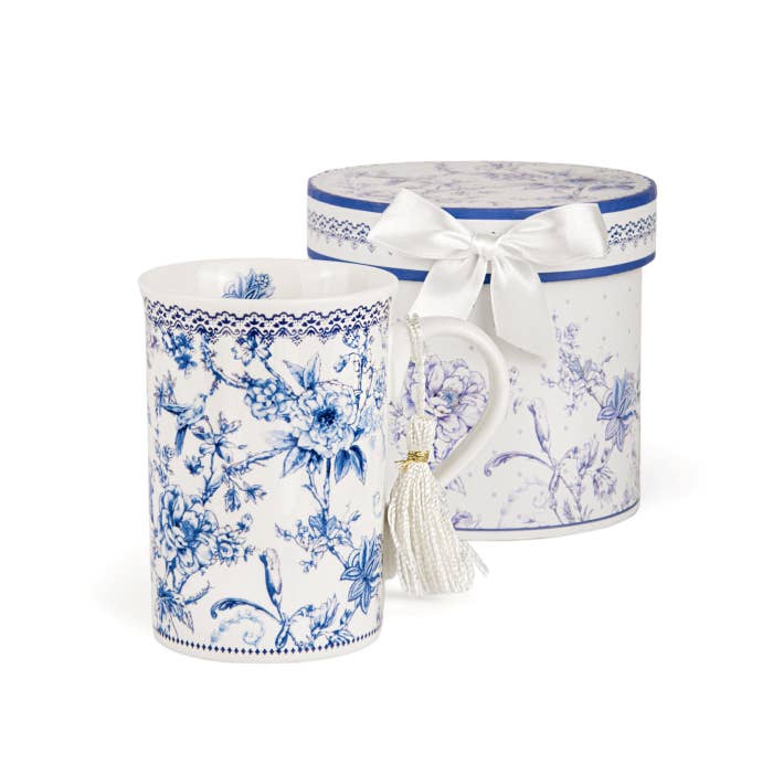 STP - Wholesale Coffee Mug - Blue Flowers Porcelain Tea/Coffee Mug in Gift Box