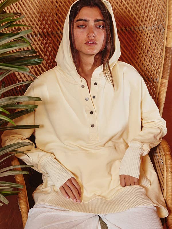 BUCKETLIST - Wholesale Hoodie - Women's - IT1160B French Terry Oversized Solid Hoodie Top