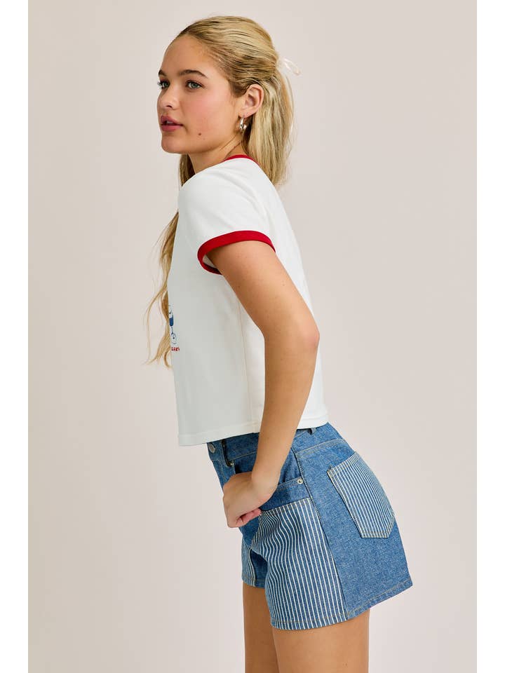 WHITE RED SUNDAYS ARE MADE FOR CROISSANTS CONTRAST TRIM BABY TEE for wholesale on Faire