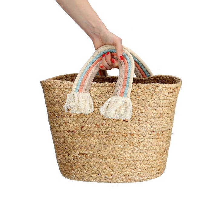 nature Storage basket "Rainbow", seagrass/cotton for wholesale on Faire5