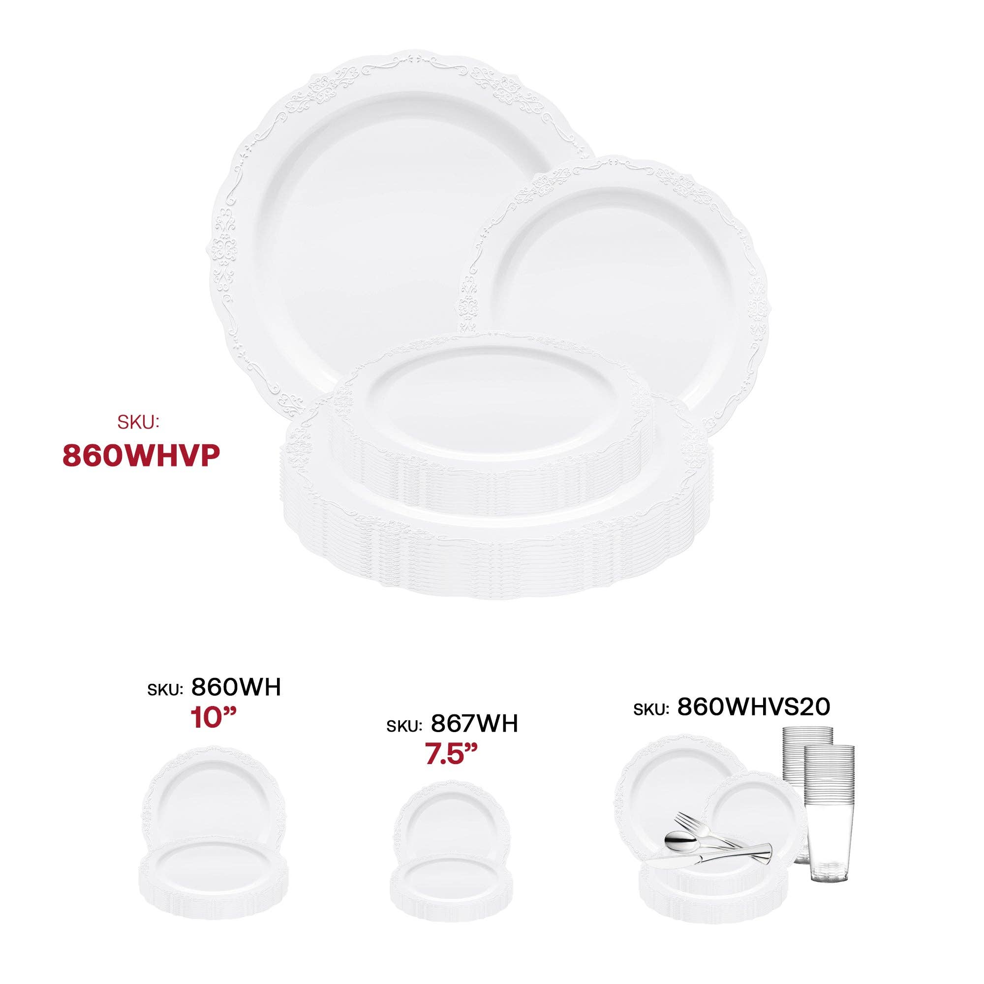 Smarty had a Party - Wholesale Disposable Plate - White Vintage Round Plastic Dinnerware Set - 120 Guests6