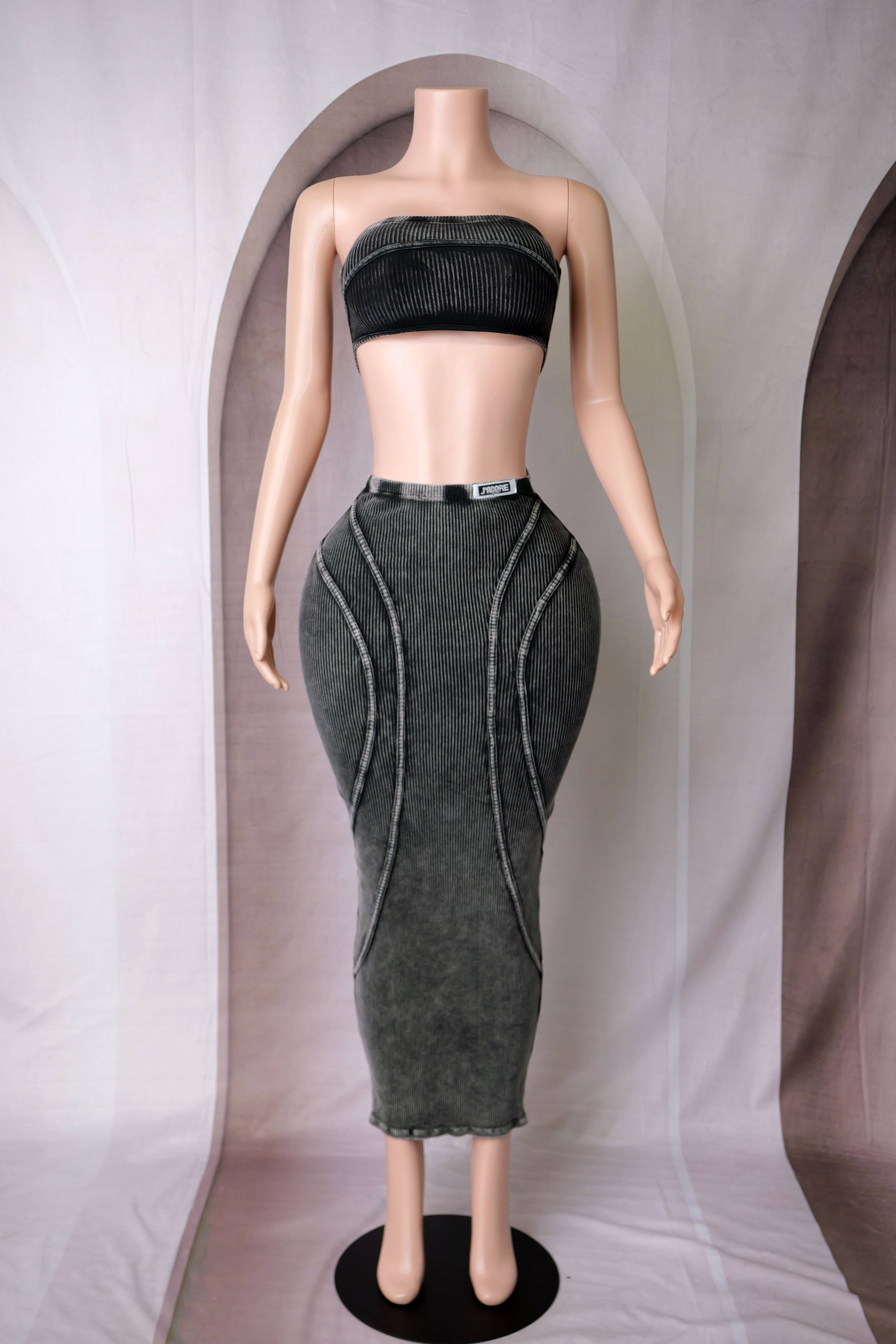 Dalia Studio - Wholesale Dress - Women's - MINERAL WASH BODYCON BANDEAU MAXI DRESS0