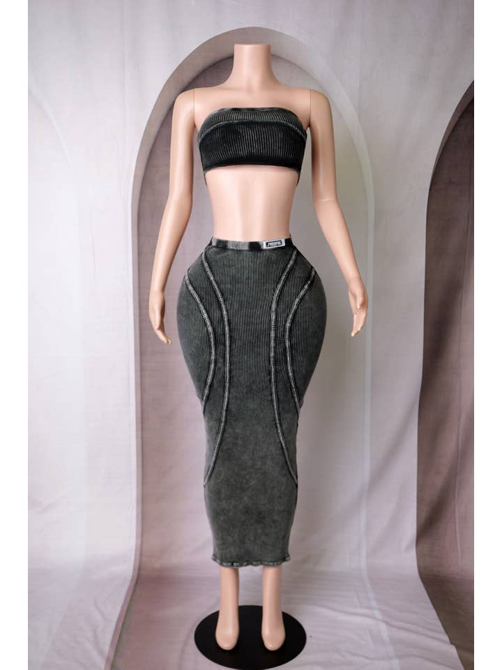 Dalia Studio - Wholesale Dress - Women's - MINERAL WASH BODYCON BANDEAU MAXI DRESS