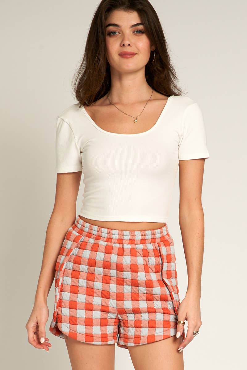 Orange Blue Quilted Dolphin Hem Shorts for wholesale on Faire1