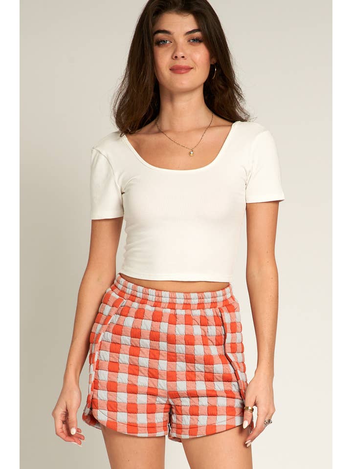 Orange Blue Quilted Dolphin Hem Shorts for wholesale on Faire1