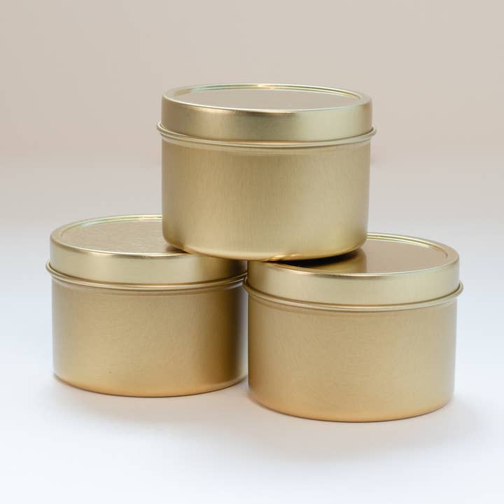 4oz Brandless Custom Gold Tins, Private Label Wax Candles for wholesale by Twine Shop Co