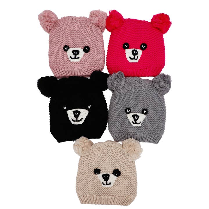 Cap Zone - Wholesale Beanie - Kids - Kids Teddy Bear Fleece Lined Garter Knitted Beanie