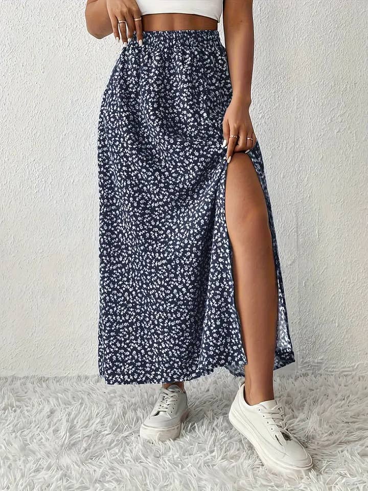 Rosa Clothing - Wholesale Skirt - Women's - Floral Slit A-Line Hip-Wrap Mid-Waist Maxi Skirt8